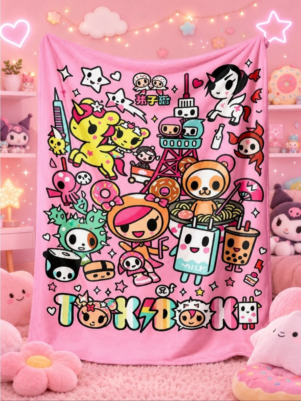 Tokidoki Pink Cartoon Throw Blanket 50x40